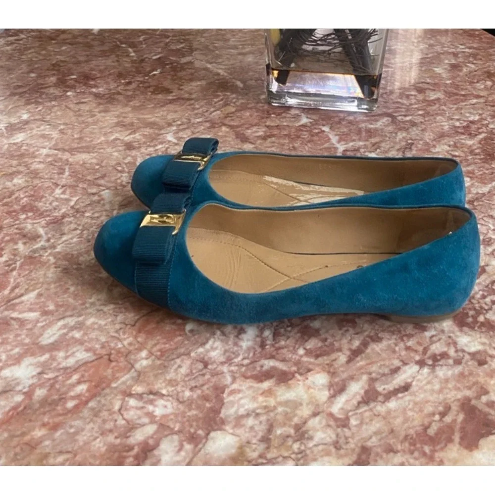 Salvatore Ferragamo Varina Women's Tael Blue Suede Ballet Flat Sz 8.5B EUC, $780 - Picture 5 of 11